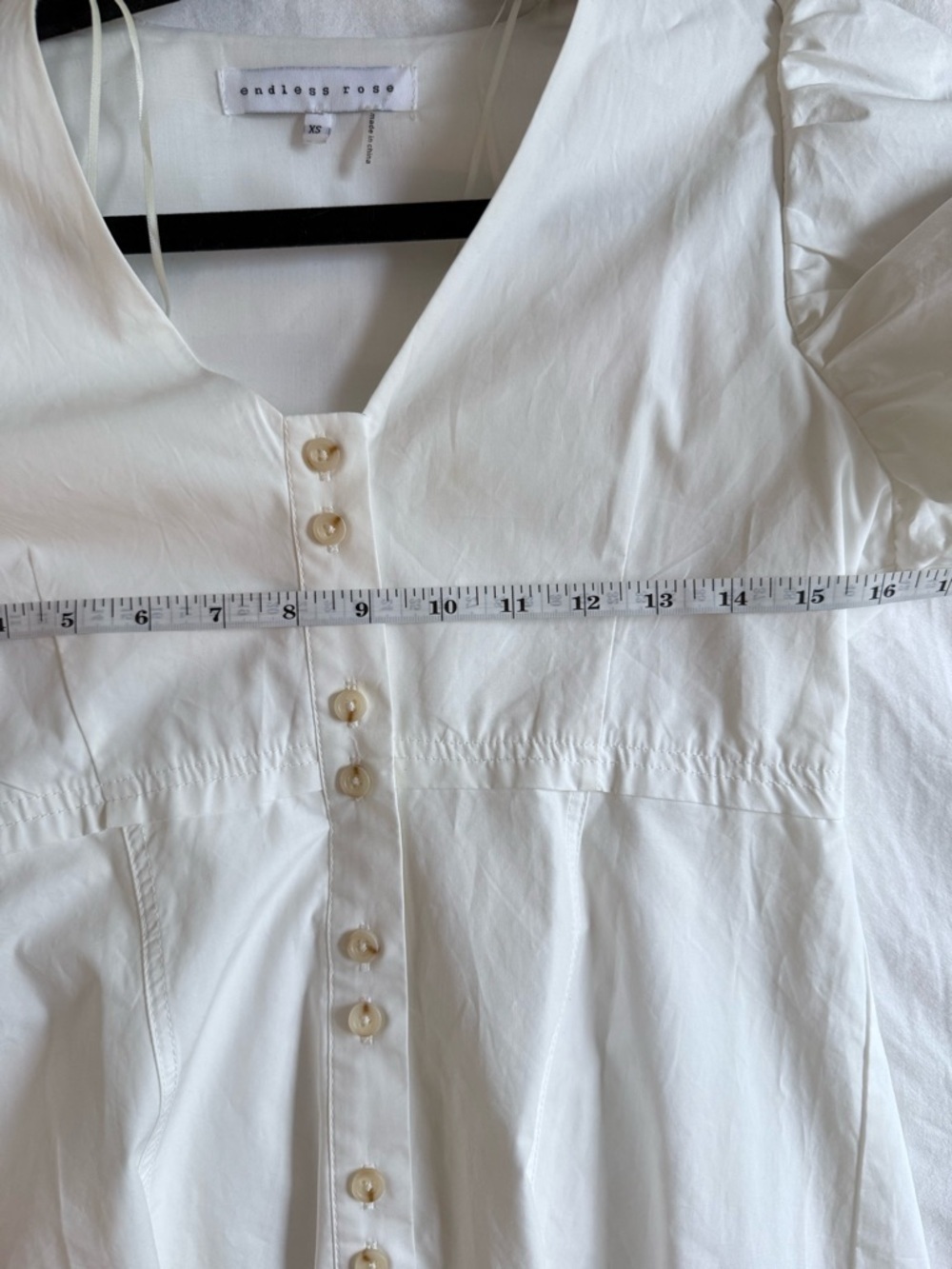Endless Rose White Puff Sleeve Button Front Mini Dress XS Cottagecore - Picture 6 of 7
